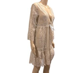 Miss Chievous Tan Lace Sheer Mesh Open Front Kimono Coverups Jacket Medium
